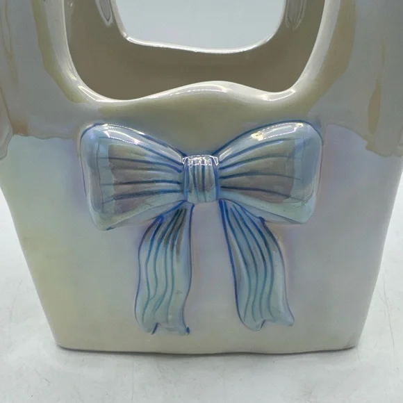 Target Bullseye’s Spring Iridescent Purse Vase With Blue Bow 6.5"H NEW 2025 - Picture 7 of 8